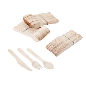 200 X Disposable Wooden Cutlery Bulk Bamboo Party 160mm - Spoons/Knives/Forks