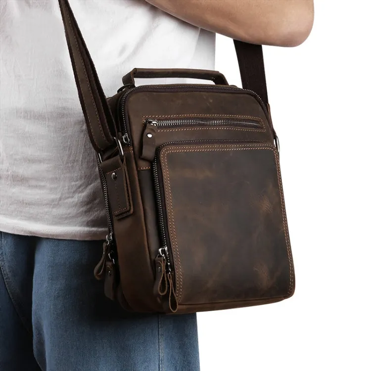 6479 Men Casual Large-Capacity One-Shoulder Messenger Leather Bag(Litchi Texture Black)