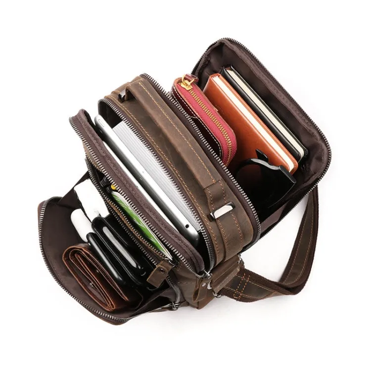 6479 Men Casual Large-Capacity One-Shoulder Messenger Leather Bag(Litchi Texture Black)