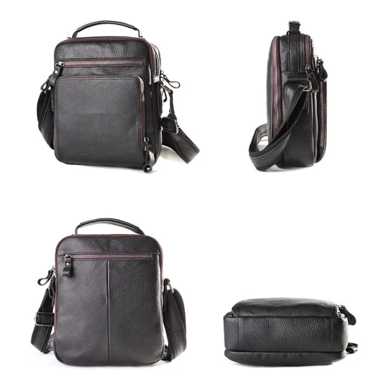 6479 Men Casual Large-Capacity One-Shoulder Messenger Leather Bag(Litchi Texture Black)