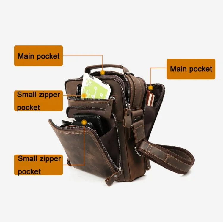 6479 Men Casual Large-Capacity One-Shoulder Messenger Leather Bag(Litchi Texture Black)
