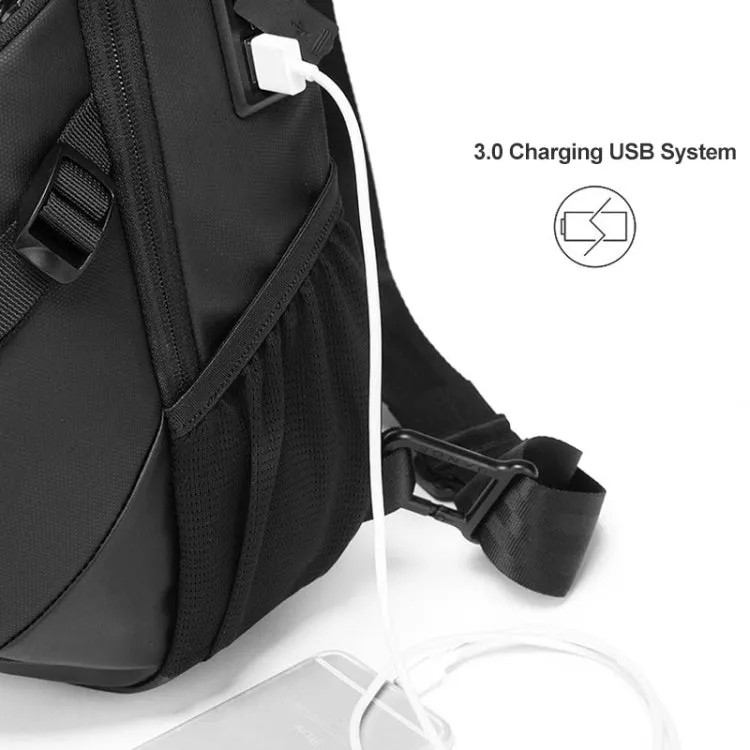 Bange BG-77120 Men Waterproof Crossbody Chest Bag with USB Port, Size: 36 x 22 x 10cm(Black)