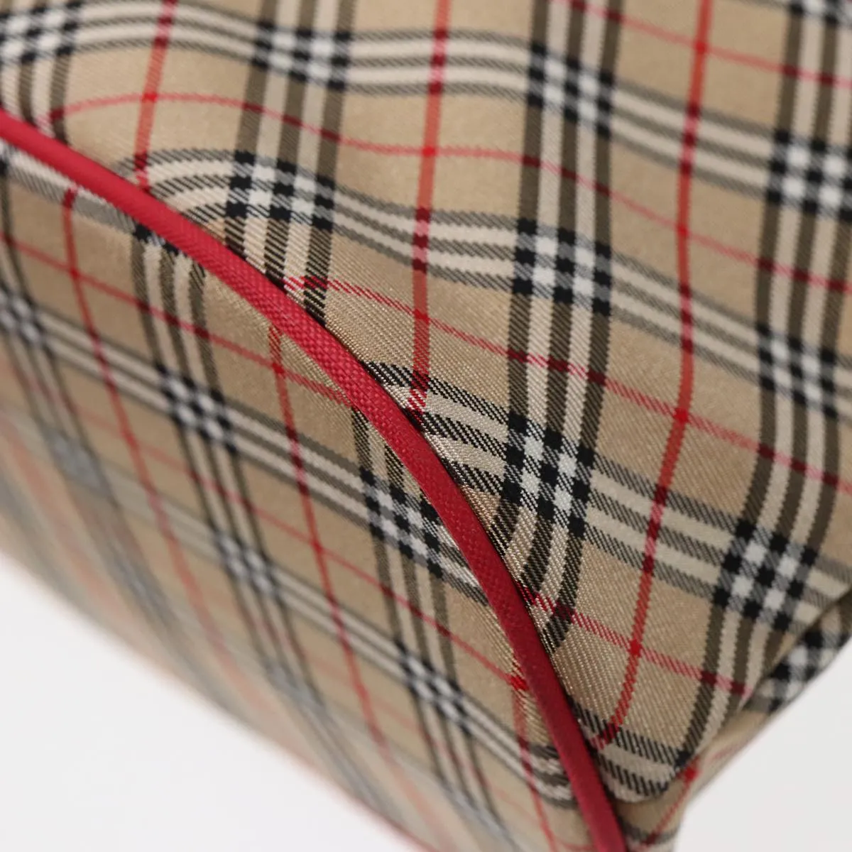 BURBERRYSs Nova Check Blue Label Tote Bag Nylon Red Beige Silver  87048