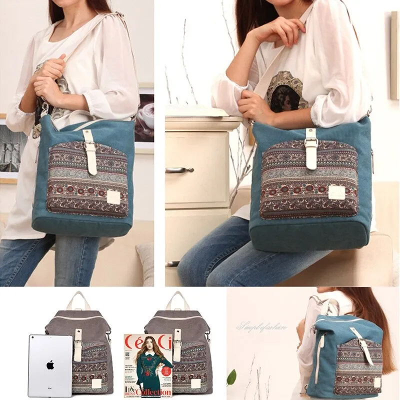 Canvas Print Retro Travel Backpack For Girls
