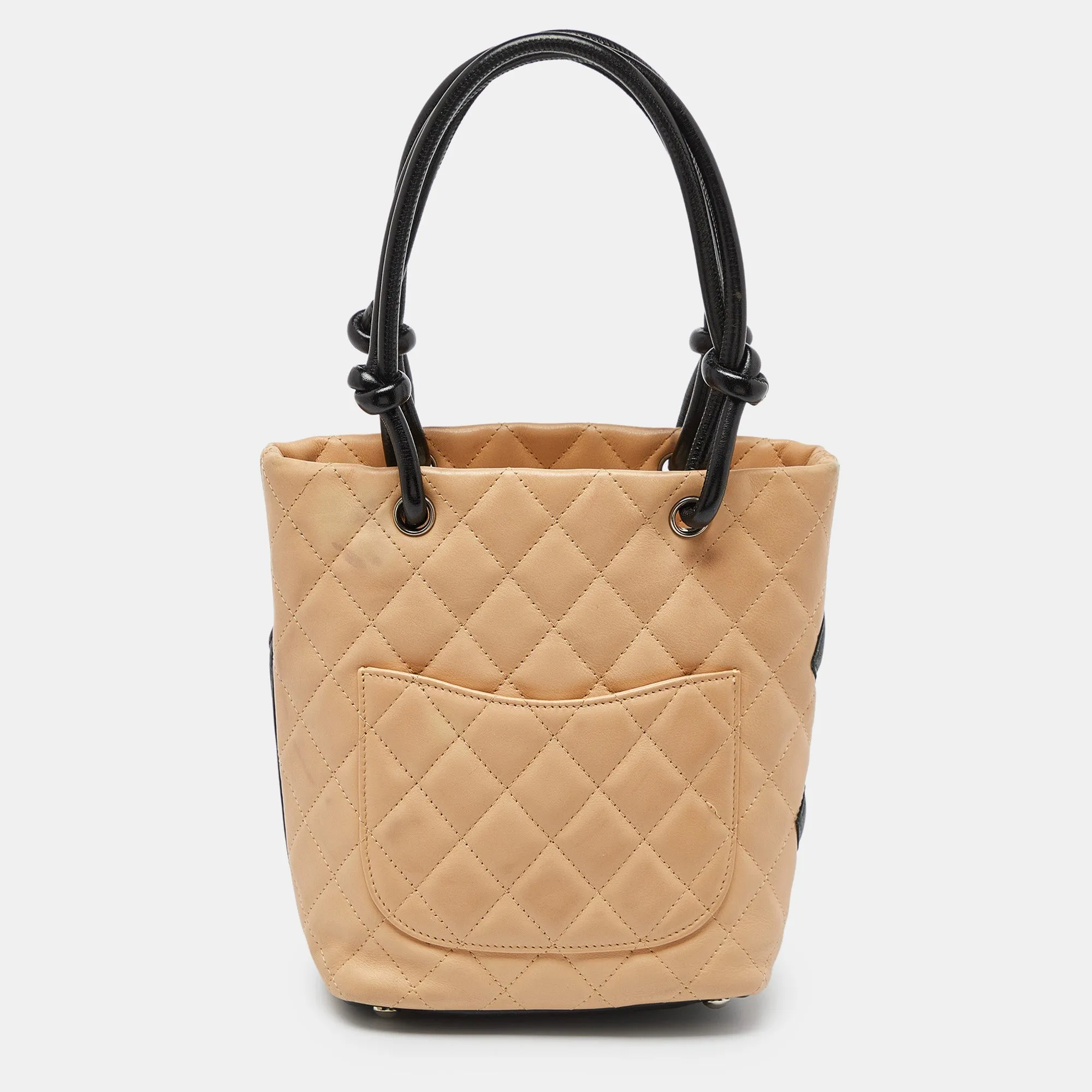CHANEL Beige/Black Quilted Leather Cambon Ligne Tote