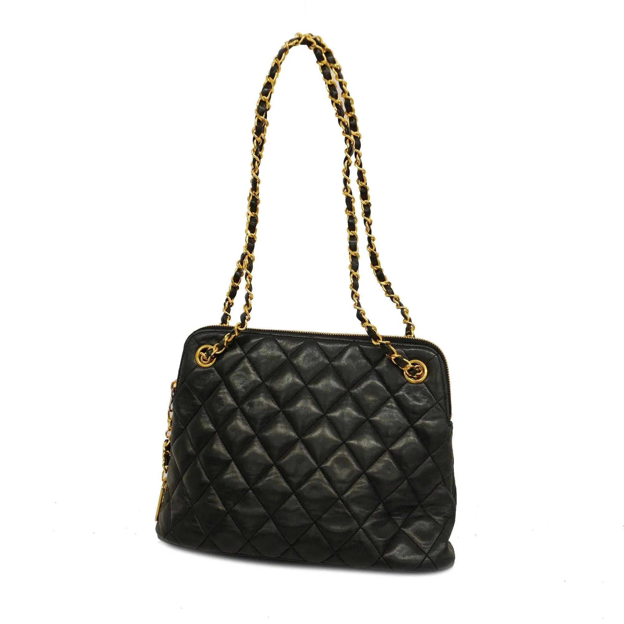 CHANEL  Matelasse Chain Shoulder With Fringes Leather Shoulder Bag Black
