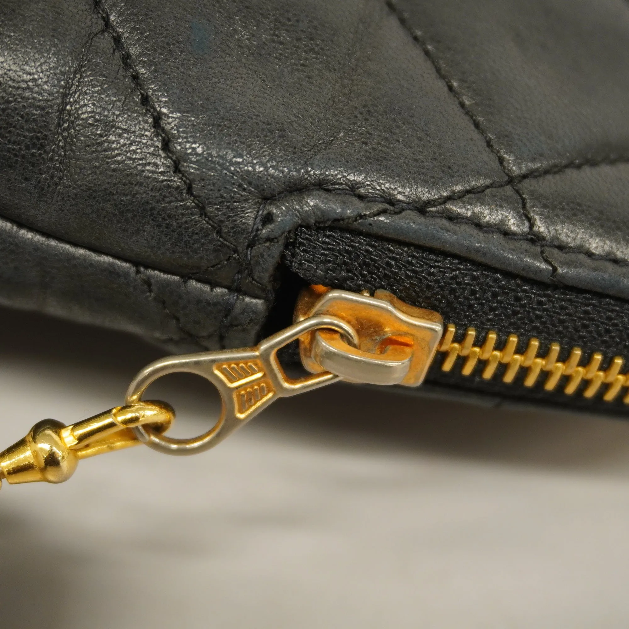 CHANEL  Matelasse Chain Shoulder With Fringes Leather Shoulder Bag Black