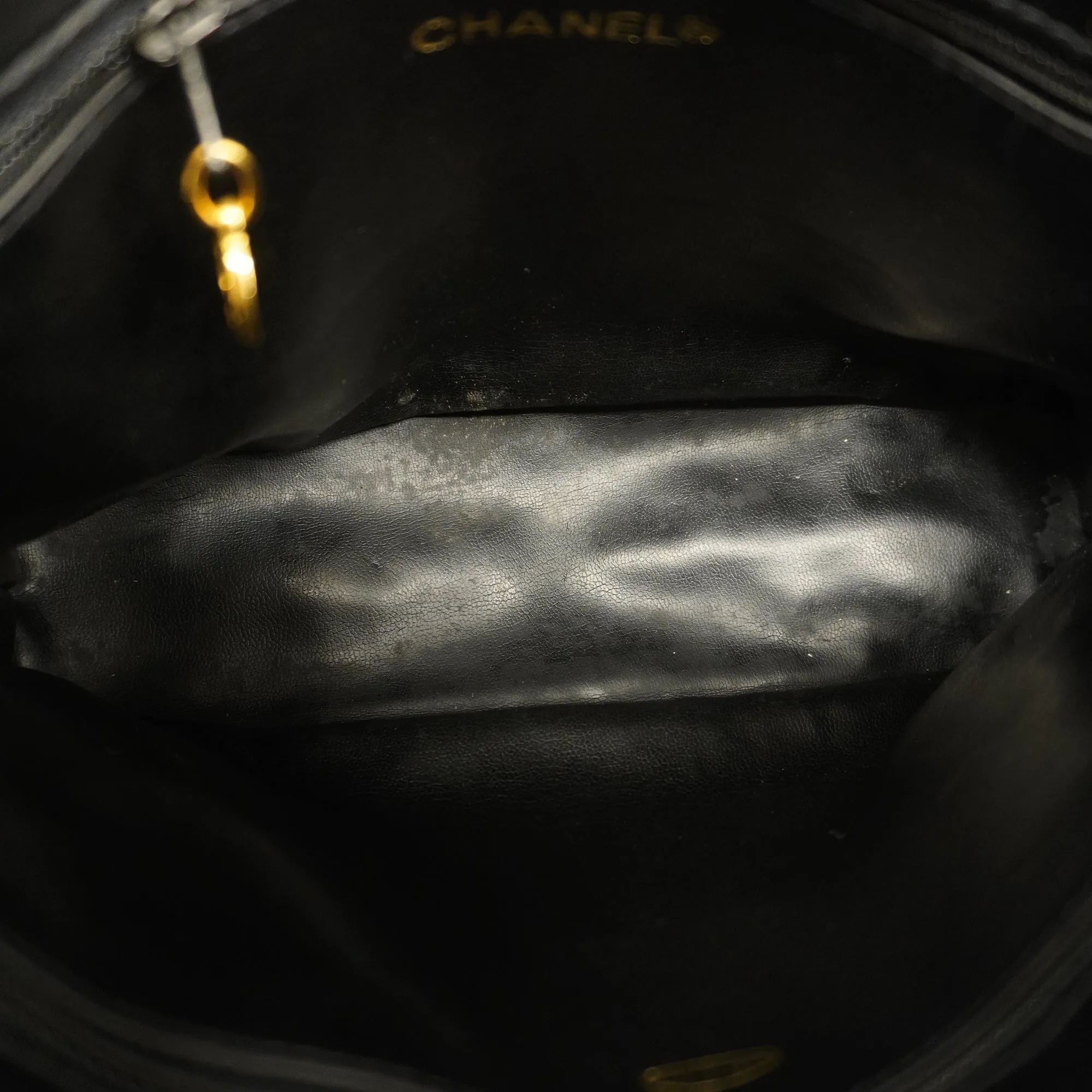 CHANEL  Matelasse Chain Shoulder With Fringes Leather Shoulder Bag Black