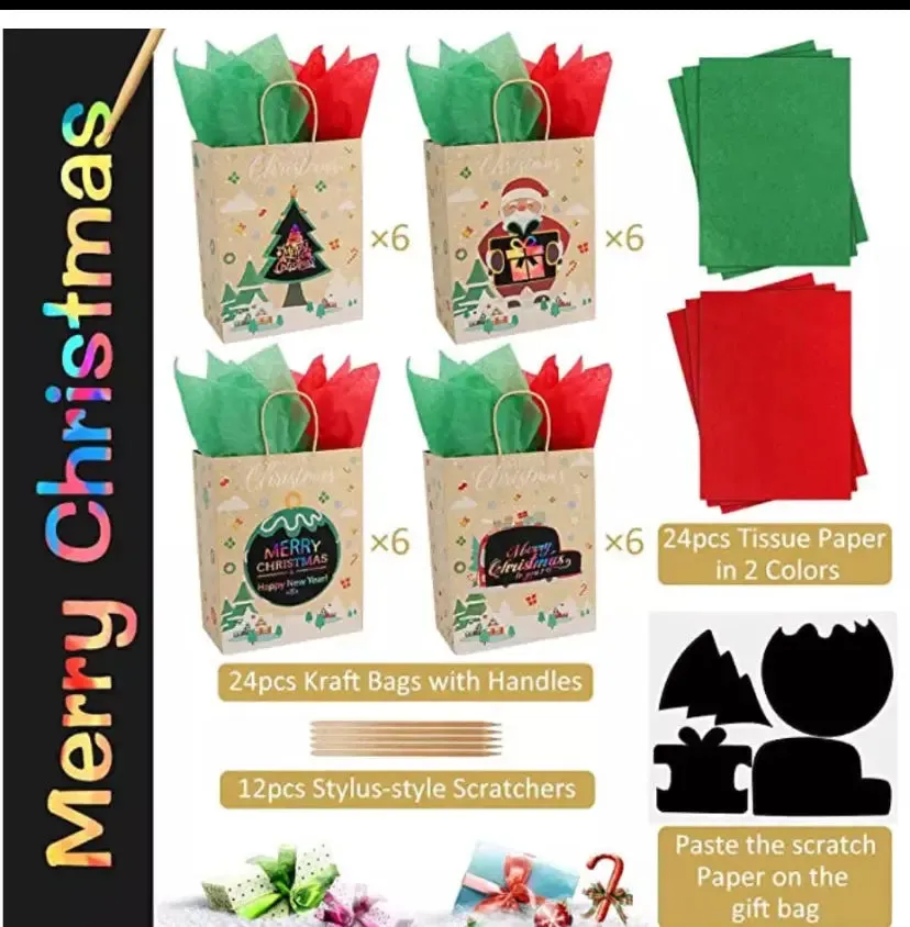 Christmas personalise Gift bakery pastry bags with tags (red green)