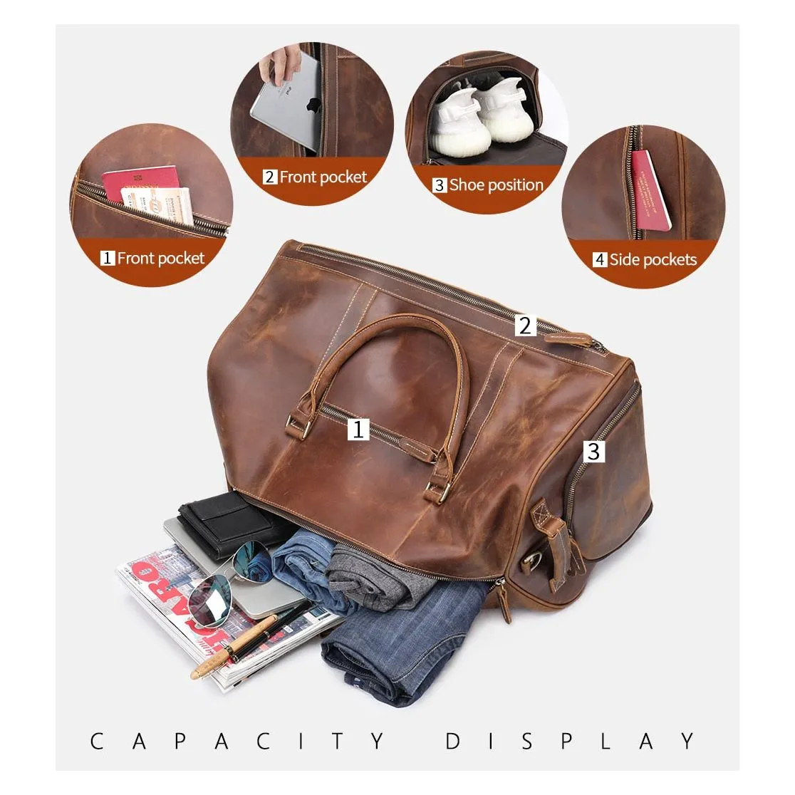 Deluxe Retro Leather Zipper Travel Messenger Bag