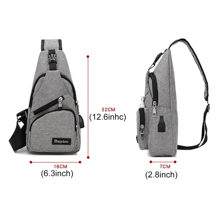 Dxyizu Multi-Function Portable Casual Canvas Chest Bag Outdoor Sports Shoulder Bag Waist Bag with External USB Charging Interface for Men / Women / Student, Random Logo Delivery(Grey)