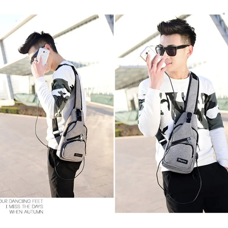Dxyizu Multi-Function Portable Casual Canvas Chest Bag Outdoor Sports Shoulder Bag Waist Bag with External USB Charging Interface for Men / Women / Student, Random Logo Delivery(Grey)