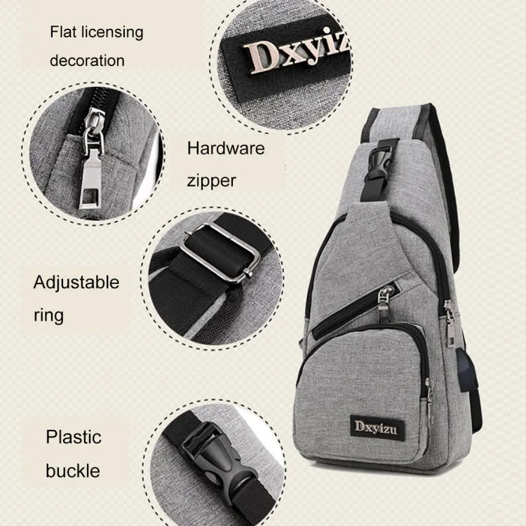 Dxyizu Multi-Function Portable Casual Canvas Chest Bag Outdoor Sports Shoulder Bag Waist Bag with External USB Charging Interface for Men / Women / Student, Random Logo Delivery(Grey)