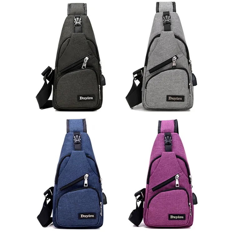 Dxyizu Multi-Function Portable Casual Canvas Chest Bag Outdoor Sports Shoulder Bag Waist Bag with External USB Charging Interface for Men / Women / Student, Random Logo Delivery(Grey)