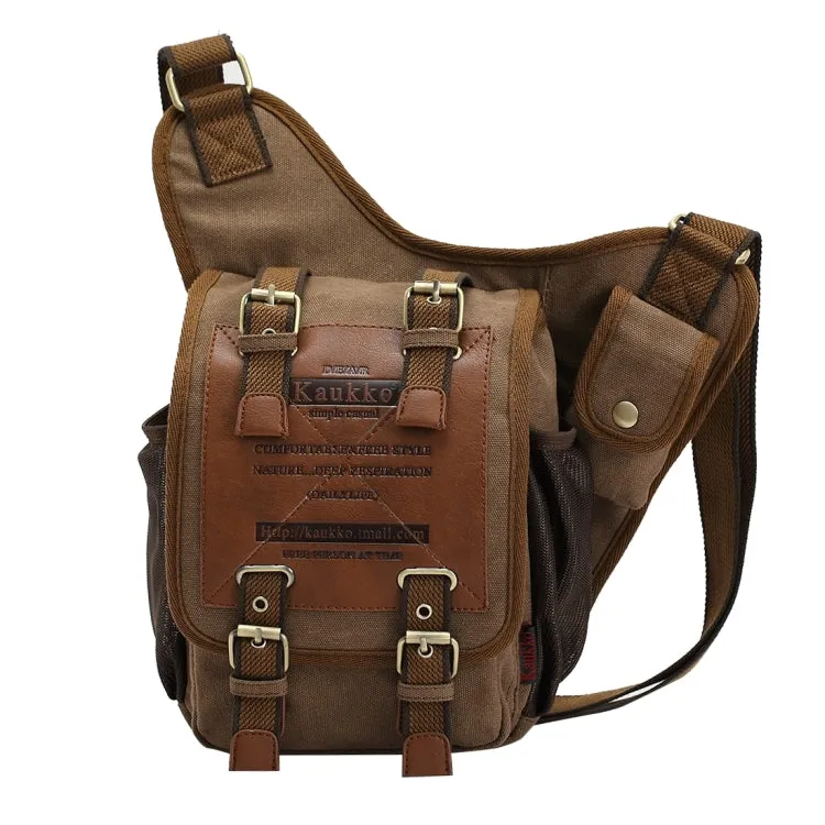 KAUKKO FH03 Retro Style Men Canvas Crossbody Bag Messenger Bag Outdoors Hiking Camping Bag, Size: 26 x 21 x 9 cm(Khaki)