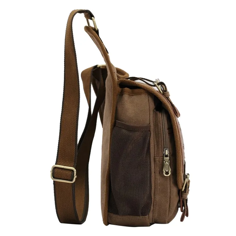 KAUKKO FH03 Retro Style Men Canvas Crossbody Bag Messenger Bag Outdoors Hiking Camping Bag, Size: 26 x 21 x 9 cm(Khaki)