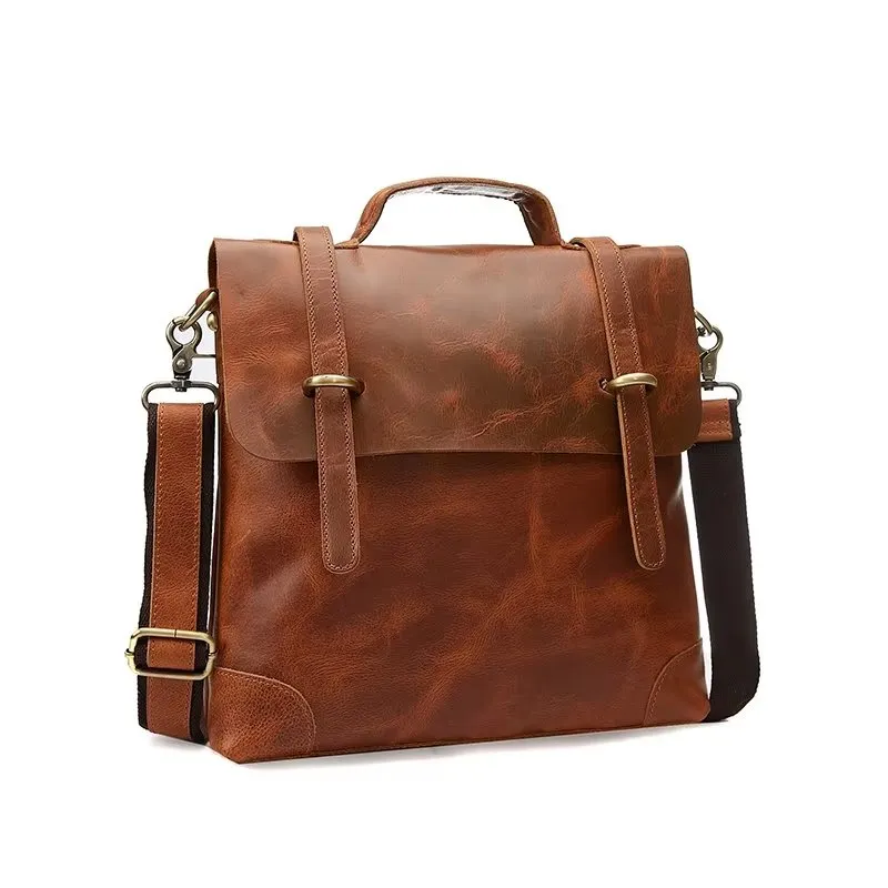 Luxury Crazy Horse Leather Men's Shoulder Bag