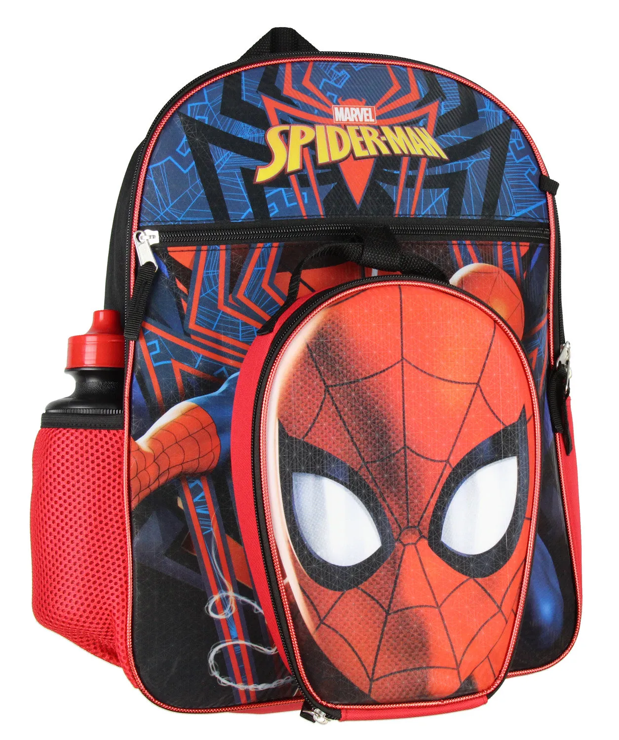 Marvel Spider-Man Backpack Kids 16" 5PC Water Bottle School Lunch Tote Combo Set