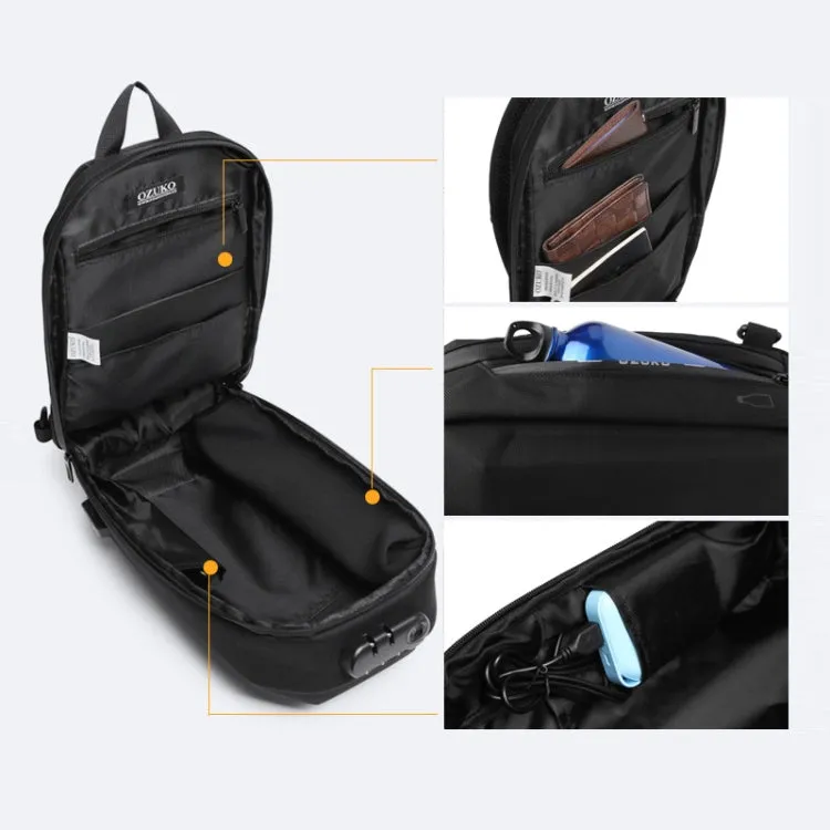 Ozuko 9321 Outdoor Anti-Theft Oxford Cloth Men Chest Bag Waterproof Messenger Bag with External USB Charging Port(Black)