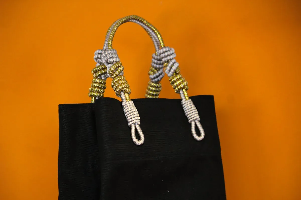 Sequence Collection - 2 Knot Handle Market Tote - Black & Gold
