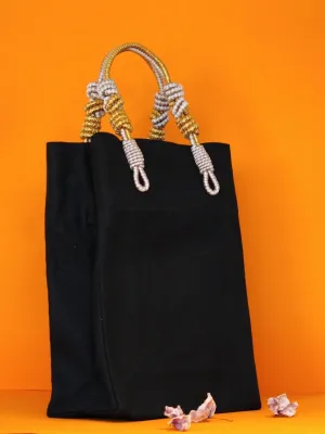 Sequence Collection - 2 Knot Handle Market Tote - Black & Gold